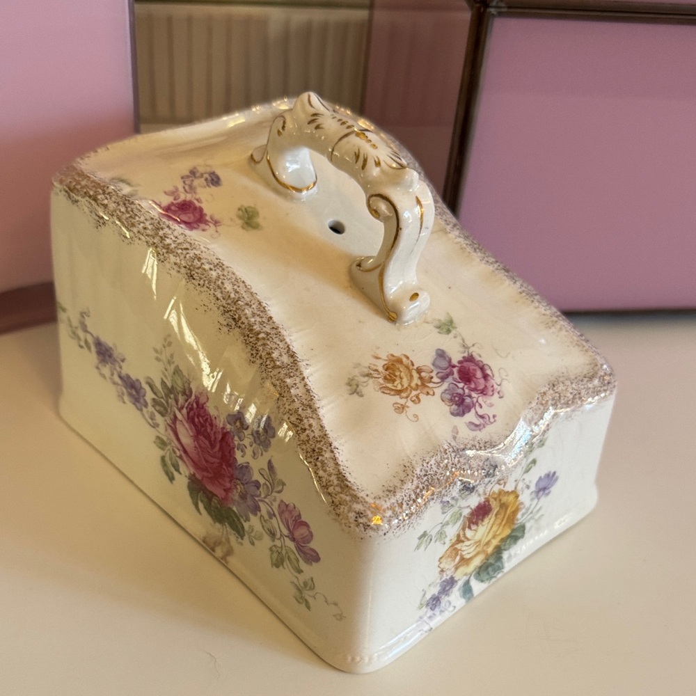 Vintage Haviland Limoges Porcelain Floral Chese Dome Decorative Box